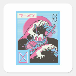 Bowl von Ramen Vaporwave Design Quadratischer Aufkleber