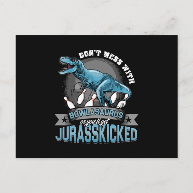 Bowlasaurus Dinosaur Bowling Bowler Strike Geschen Postkarte (Vorderseite)