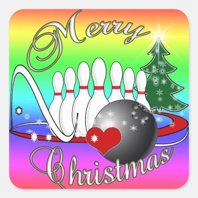 BOWLER / BOWLING MERRY CHRISTMAS QUADRATISCHER AUFKLEBER (Vorderseite)