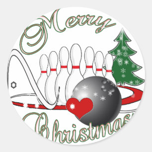 BOWLER / BOWLING MERRY CHRISTMAS RUNDER AUFKLEBER