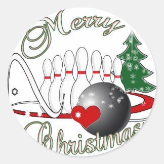 BOWLER / BOWLING MERRY CHRISTMAS RUNDER AUFKLEBER