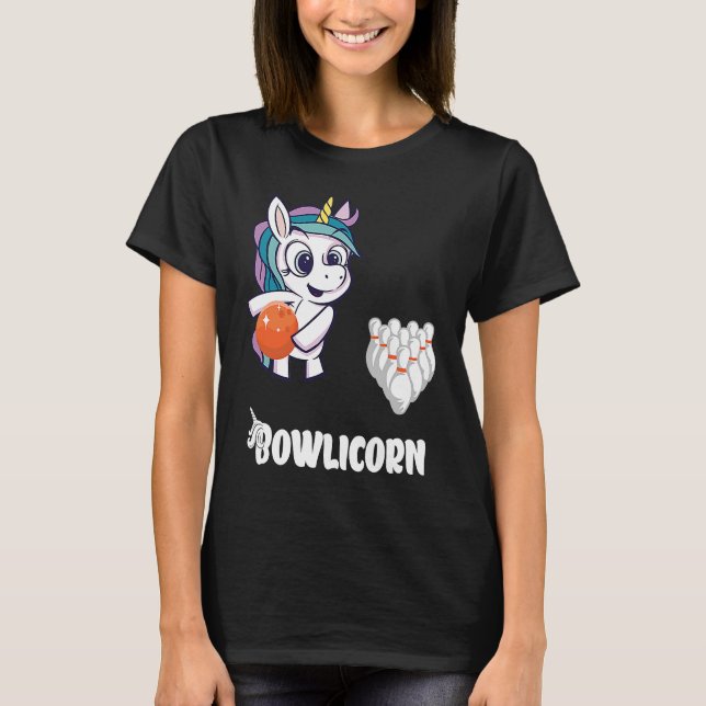 Bowler Bowling Unicorn Strike Bowling Button Bowli T-Shirt (Vorderseite)