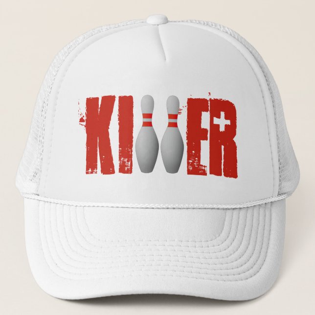 Bowler Button Killer Cool Bowling League High Scor Truckerkappe (Vorderseite)