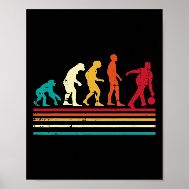 Bowler Evolution Retro Bowling Team Men Women Kids Poster (Vorne)