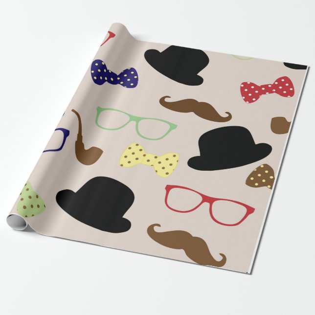 Bowler hasst Pipes Glasses Mustaches für ihn Geschenkpapier (Ungerollt)