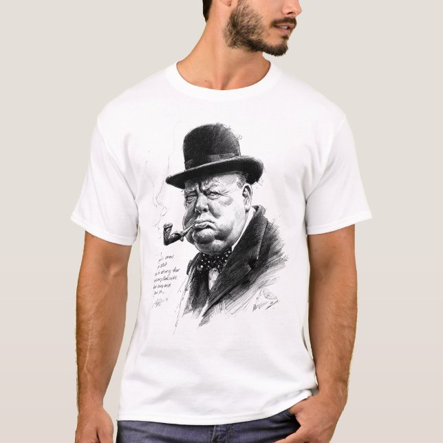 Bowler Hat & Pipe – Ink Caricature Portrait T-Shirt (Vorderseite)