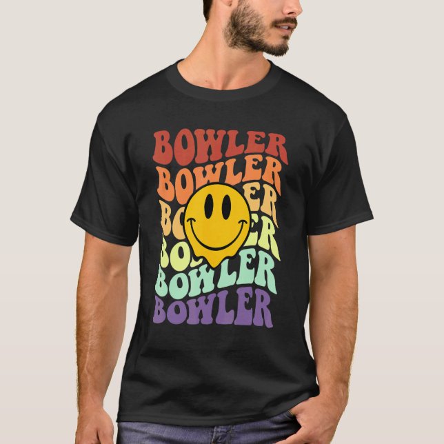 Bowler Retrolächeln Gesicht Vintagen Bowling-Manns T-Shirt (Vorderseite)