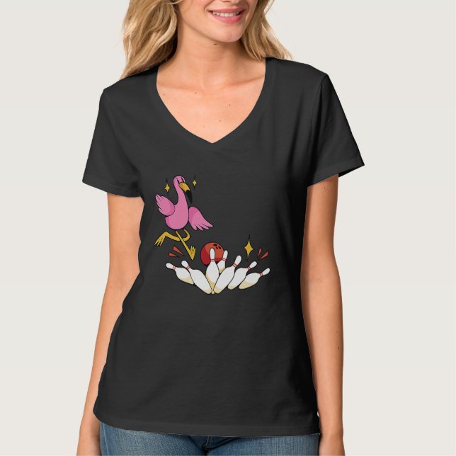 Bowler Strike Bowling Team Bowling Pins Flamingo B T-Shirt (Vorderseite)
