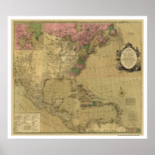 Bowles führte Amerika-Karte - 1784 einzeln auf Poster