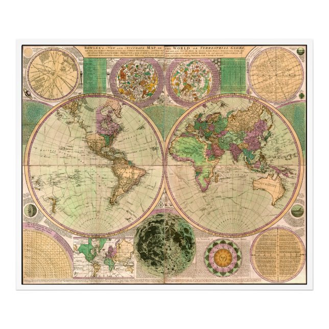 BOWLES New & Accurate Map of the World by Dialing Fotodruck (Vorne)