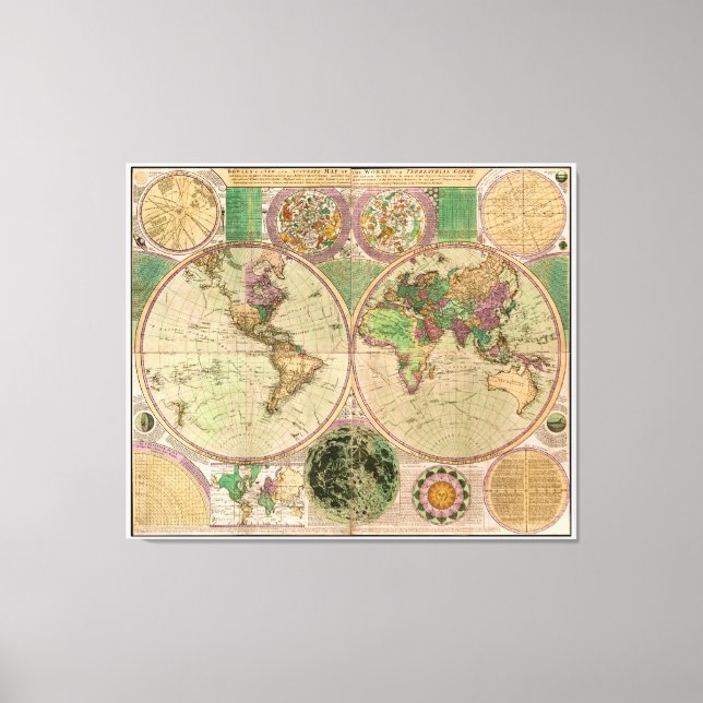 BOWLES New & Accurate Map of the World by Dialing Leinwanddruck (Vorderseite)