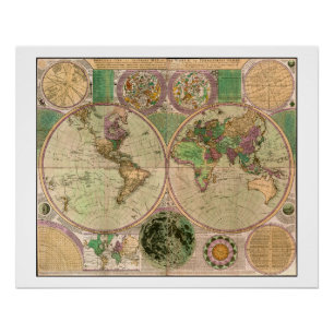 BOWLES New & Accurate Map of the World by Dialing Poster