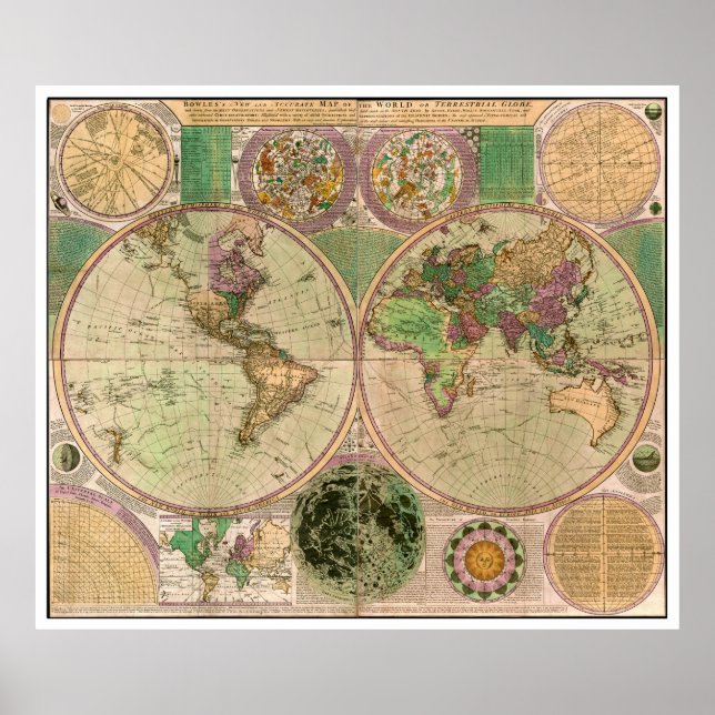 BOWLES New & Accurate Map of the World by Dialing Poster (Vorne)