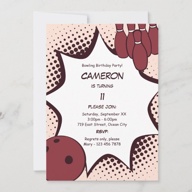 Bowling 11. Geburtstagsparty Einladung (Vorderseite)