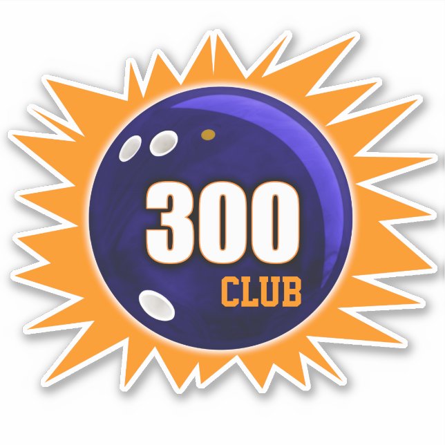 Bowling 300 Club, Blue Bowling Ball & Orange Vinyl Aufkleber (Vorderseite)
