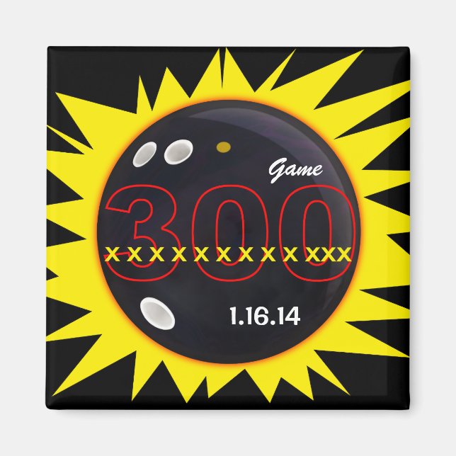 Bowling, 300 Perfect Game, 12X, Black & Yellow, Magnet (Vorne)