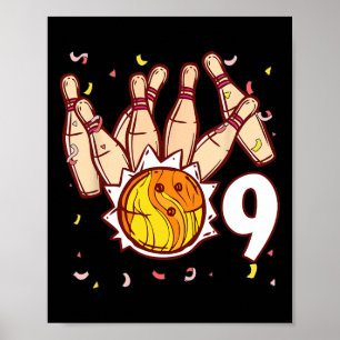 Bowling 9. Geburtstag Bowling Thema 9 Jahre alt Lu Poster