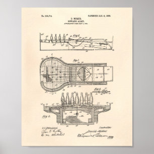 Bowling Alley 1906 Patent Art Old Peper Poster
