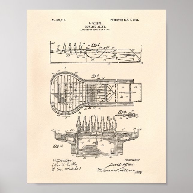 Bowling Alley 1906 Patent Art Old Peper Poster (Vorne)