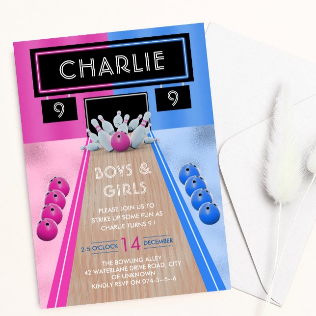 Bowling Alley Boys and Girls Kindergeburtstag Einladung (Von Creator hochgeladen)