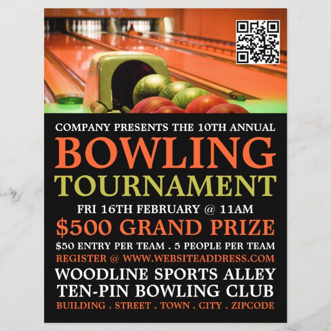 Bowling Alley Scene, Ten-Button-Bowling-Turnier Flyer (Vorne)