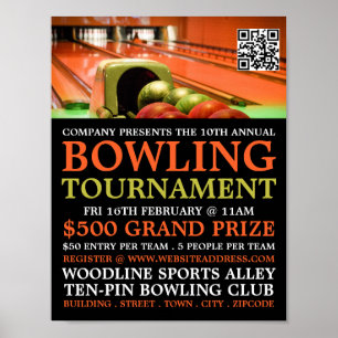 Bowling Alley Scene, Ten-Button-Bowling-Turnier Poster