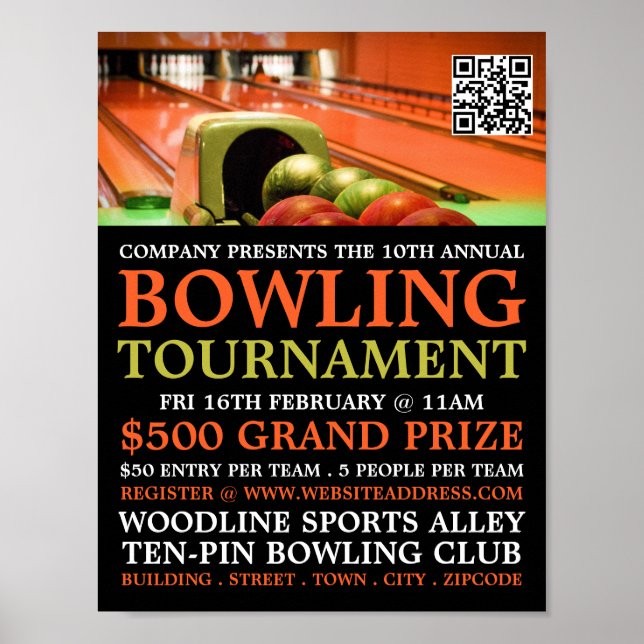 Bowling Alley Scene, Ten-Button-Bowling-Turnier Poster (Vorne)