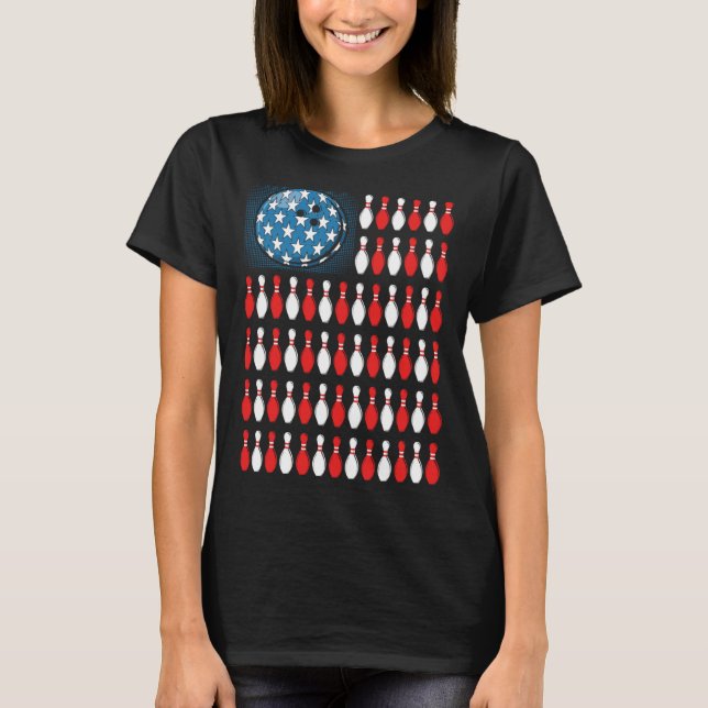 Bowling America Flag  Bowling Players &  Costume T-Shirt (Vorderseite)