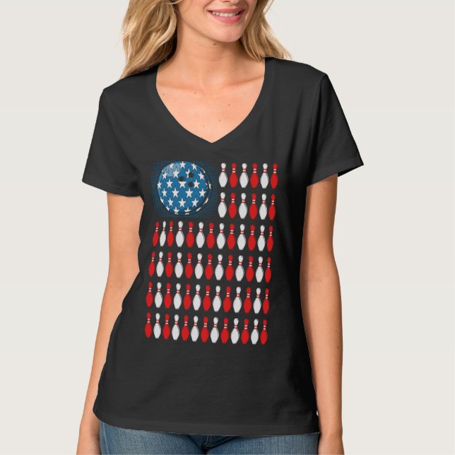 Bowling America Flag  Bowling Players &  Costume T-Shirt (Vorderseite)
