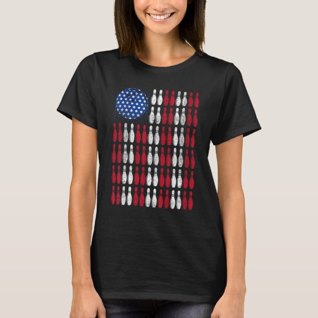 Bowling American Flag 4th of July Men Women Patrio T-Shirt (Vorderseite)