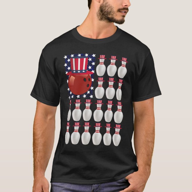 Bowling Ball American Flag 4. Juli US Bowler G T-Shirt (Vorderseite)