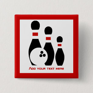 Bowling Ball & Black Red Pins Button
