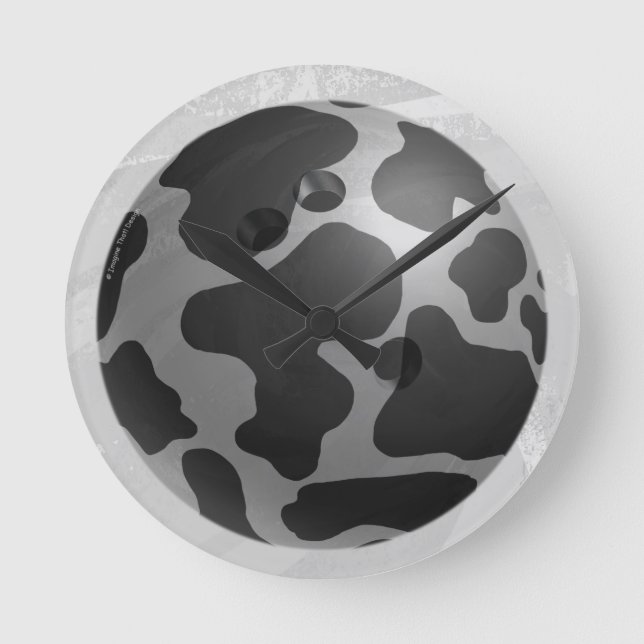 Bowling Ball Cow Gray Runde Wanduhr (Vorderseite)