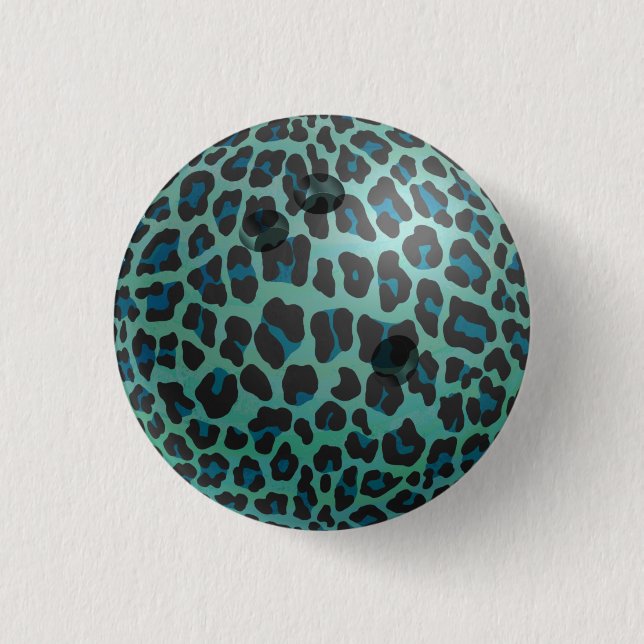 Bowling Ball Leopard Aquamarin Button (Vorderseite)