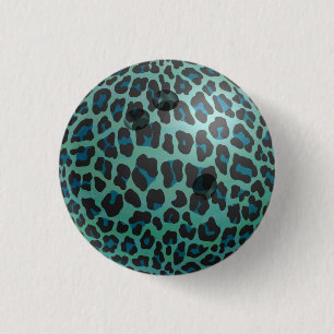 Bowling Ball Leopard Aquamarin Button