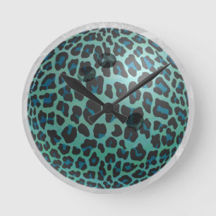 Bowling Ball Leopard Aquamarin Runde Wanduhr