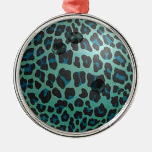 Bowling Ball Leopard Aquamarin Silbernes Ornament