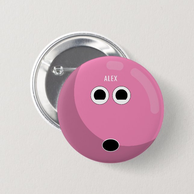 Bowling Ball mit Ihrem Namen | Rosa/Weiß Button (Vorne & Hinten)