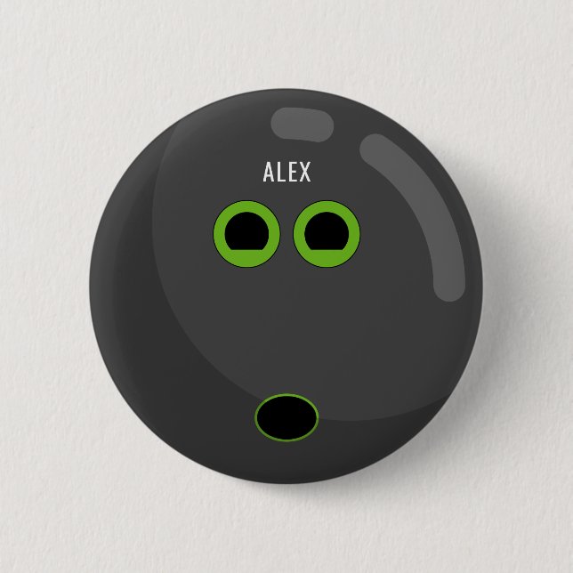 Bowling Ball mit Ihrem Namen | Schwarz/Grün Button (Vorderseite)