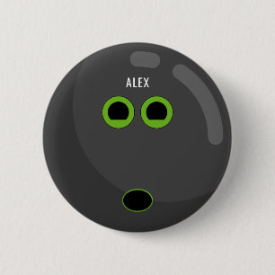 Bowling Ball mit Ihrem Namen   Schwarz/Grün Button