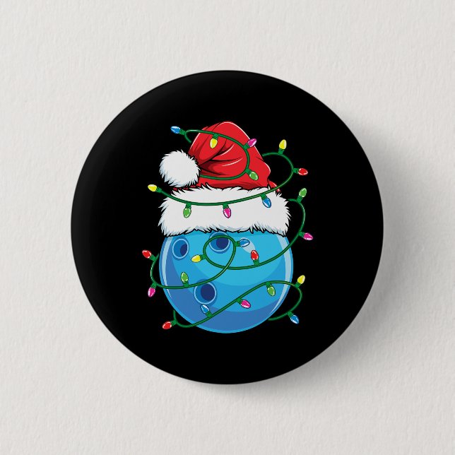 Bowling Ball mit Weihnachtsmannmütze Männer Jungen Button (Vorderseite)