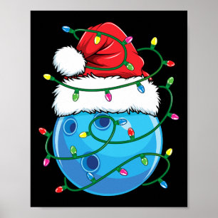 Bowling Ball mit Weihnachtsmannmütze Männer Jungen Poster