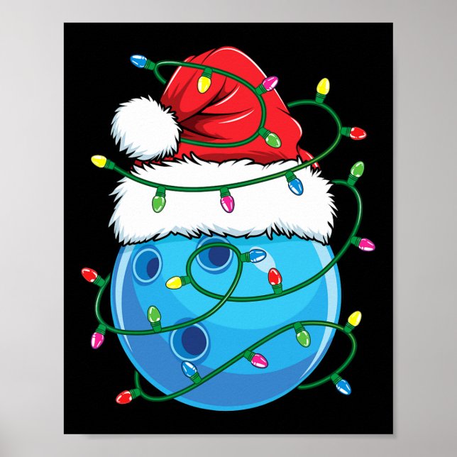 Bowling Ball mit Weihnachtsmannmütze Männer Jungen Poster (Vorne)