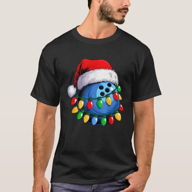 Bowling Ball Santa Hat Christmas Bowling Xmas Ligh T-Shirt (Vorderseite)