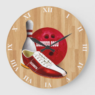 Bowling Ball Shoe und Button mit Ihrem Individuell Große Wanduhr