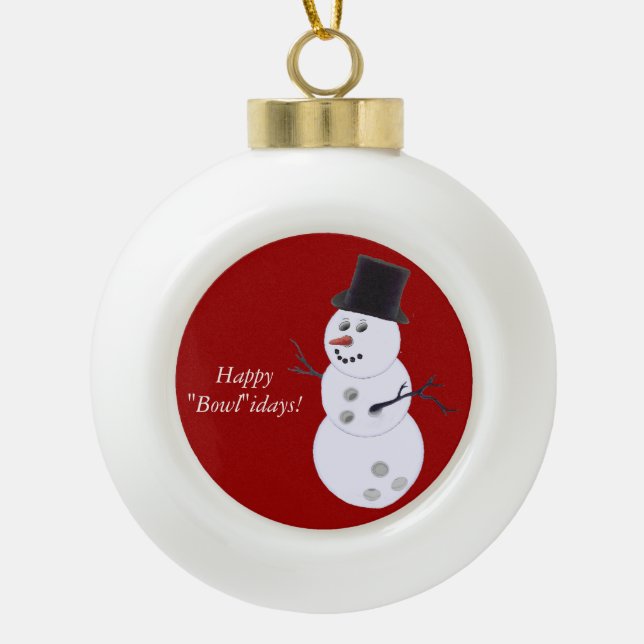 Bowling Ball Snowman Keramik Kugel-Ornament (Vorderseite)