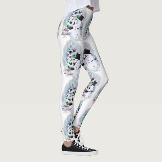 Bowling Ball Snowman Weihnachten Leggings (Rechts)