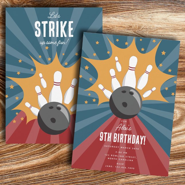 Bowling Ball Strike Up Some Fun Kids Birthday  Einladung (Bowling Ball Strike Up Some Fun Kids Birthday Invitation)