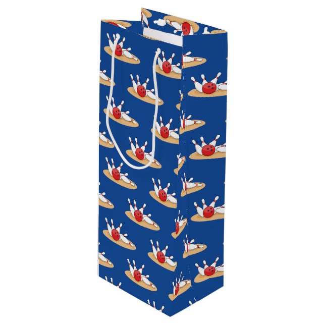 Bowling Ball Strikte Skittles Muster Geschenktüte Für Weinflaschen (Vorderseite Schrägansicht)