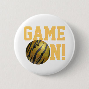 Bowling Ball Tiger Gelb Button